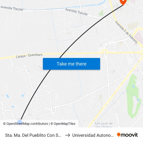 Sta. Ma. Del Pueblito Con Santuario De Guadalupe to Universidad Autonoma De Querétaro map