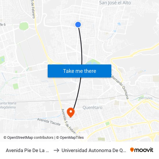 Avenida Pie De La Cuesta to Universidad Autonoma De Querétaro map