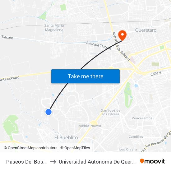 Paseos Del Bosque to Universidad Autonoma De Querétaro map