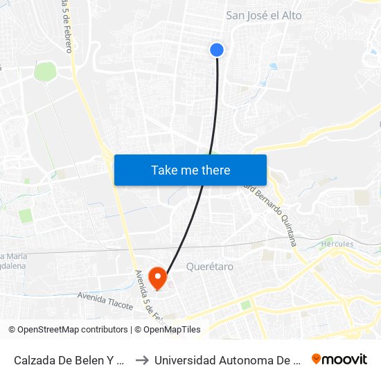 Calzada De Belen Y Plateros to Universidad Autonoma De Querétaro map