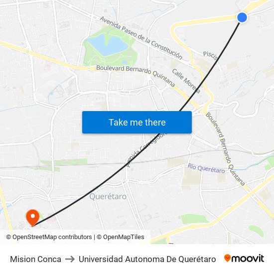 Mision Conca to Universidad Autonoma De Querétaro map