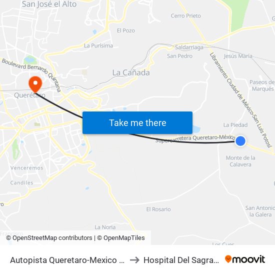 Autopista Queretaro-Mexico Y Parque Industrial El Marques to Hospital Del Sagrado Corazón De Jesús map