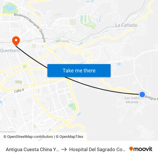 Antigua Cuesta China Y Puente Conin to Hospital Del Sagrado Corazón De Jesús map