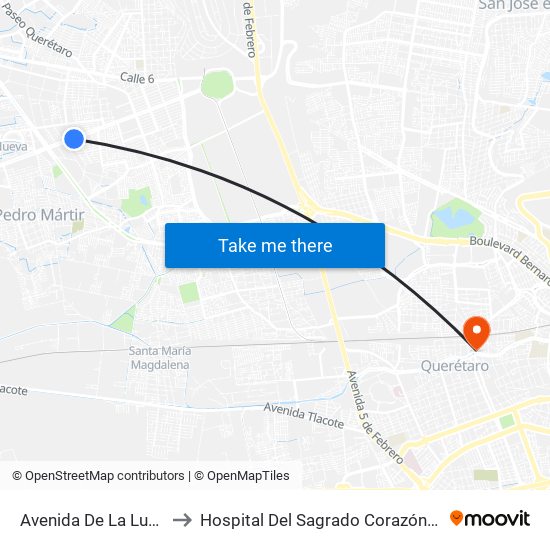 Avenida De La Luz 1323 to Hospital Del Sagrado Corazón De Jesús map