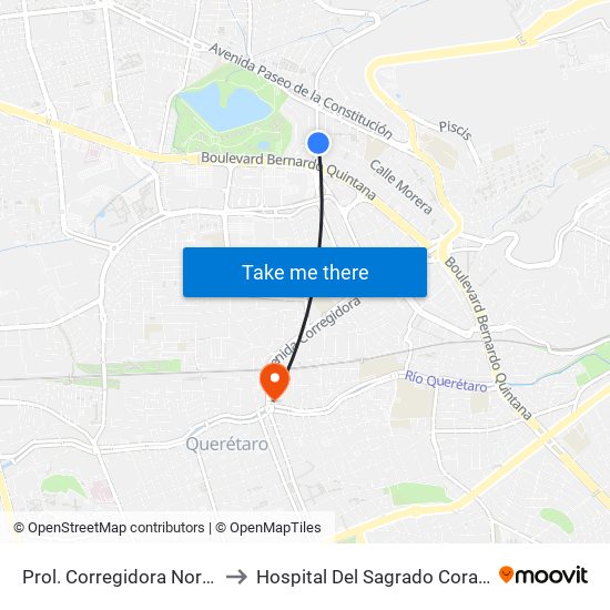 Prol. Corregidora Norte Y Morera to Hospital Del Sagrado Corazón De Jesús map