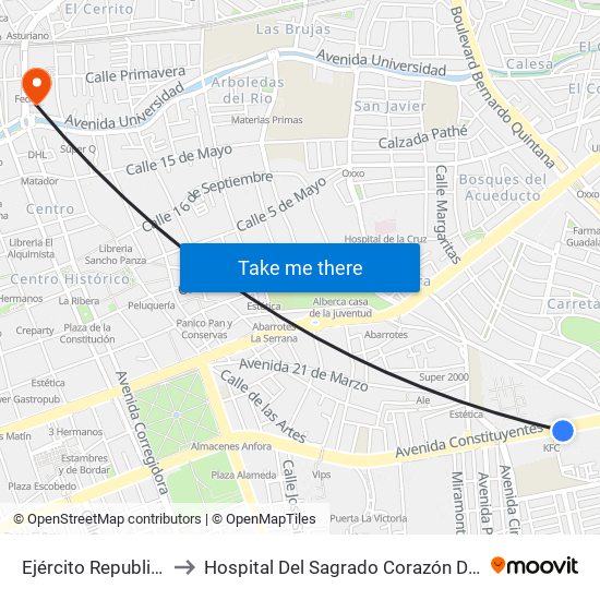 Ejército Republicano to Hospital Del Sagrado Corazón De Jesús map