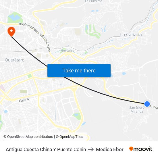 Antigua Cuesta China Y Puente Conin to Medica Ebor map