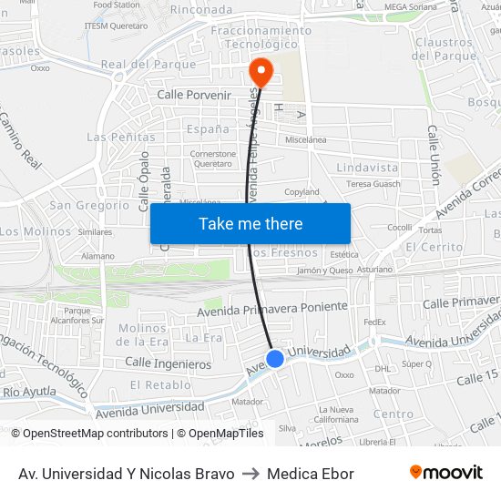 Av. Universidad Y Nicolas Bravo to Medica Ebor map