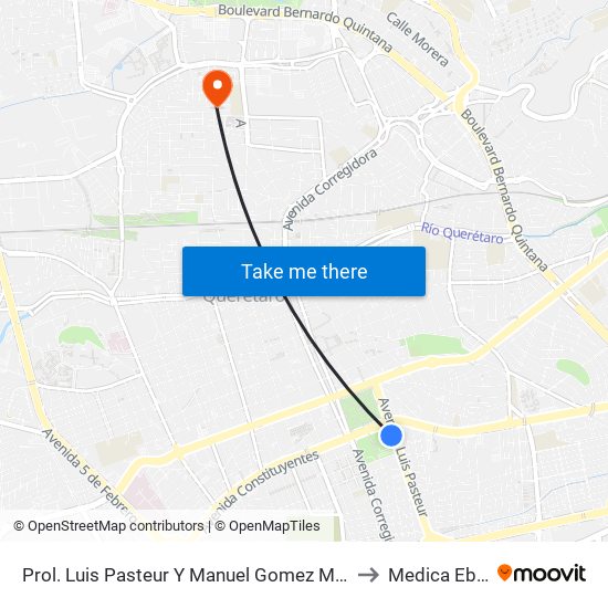 Prol. Luis Pasteur Y Manuel Gomez Morin to Medica Ebor map