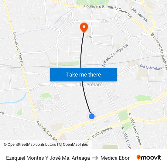 Ezequiel Montes Y José Ma. Arteaga to Medica Ebor map