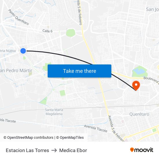 Estacion Las Torres to Medica Ebor map