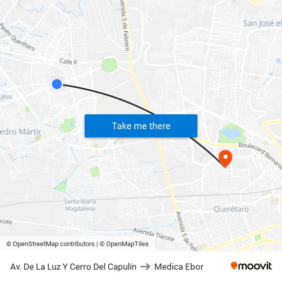 Av. De La Luz Y Cerro Del Capulín to Medica Ebor map