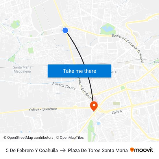5 De Febrero Y Coahuila to Plaza De Toros Santa María map