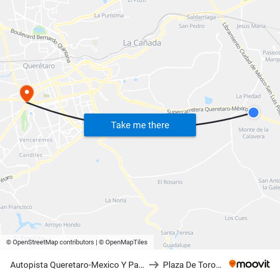 Autopista Queretaro-Mexico Y Parque Industrial El Marques to Plaza De Toros Santa María map