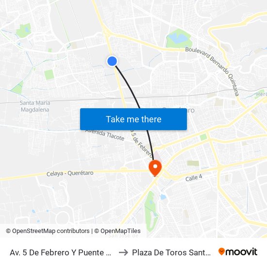 Av. 5 De Febrero Y Puente De Mabe to Plaza De Toros Santa María map