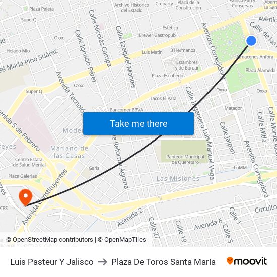 Luis Pasteur Y Jalisco to Plaza De Toros Santa María map