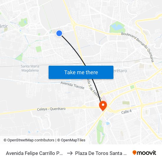 Avenida Felipe Carrillo Puerto to Plaza De Toros Santa María map