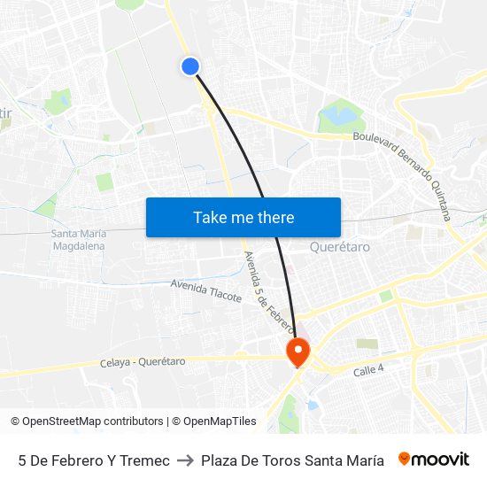 5 De Febrero Y Tremec to Plaza De Toros Santa María map