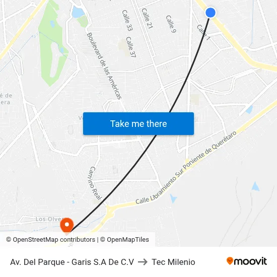 Av. Del Parque - Garis S.A De C.V to Tec Milenio map