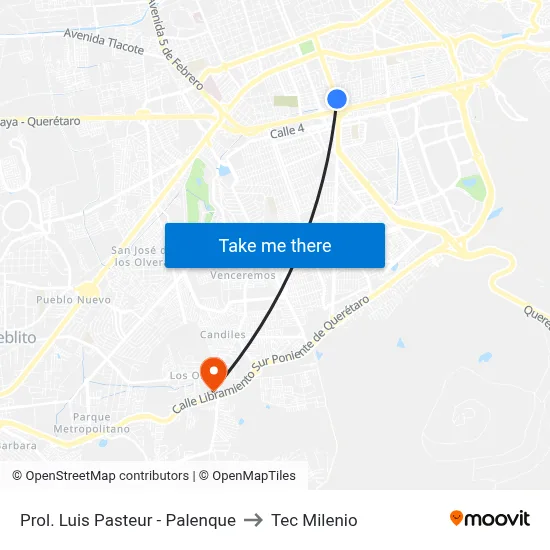 Prol. Luis Pasteur - Palenque to Tec Milenio map