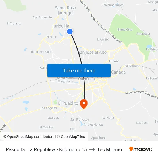 Paseo De La República - Kilómetro 15 to Tec Milenio map