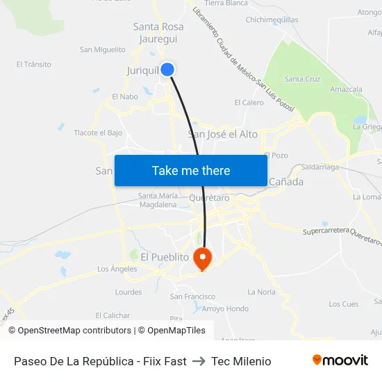Paseo De La República - Fiix Fast to Tec Milenio map