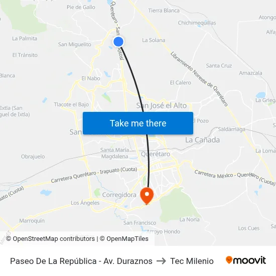 Paseo De La República - Av. Duraznos to Tec Milenio map