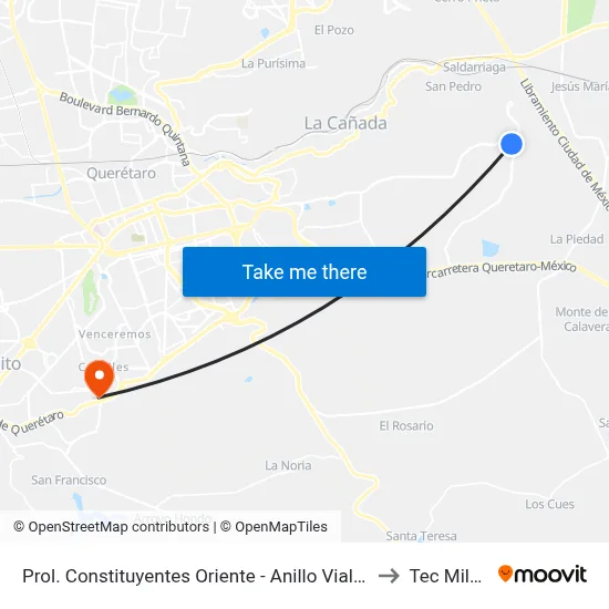 Prol. Constituyentes Oriente - Anillo Vial III Oriente to Tec Milenio map