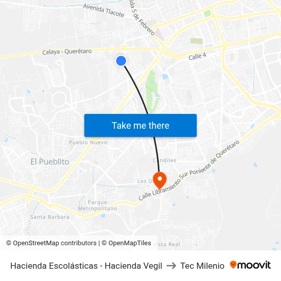 Hacienda Escolásticas - Hacienda Vegil to Tec Milenio map