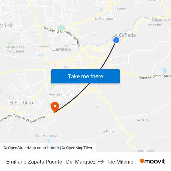 Emiliano Zapata Puente - Del Marquéz to Tec Milenio map