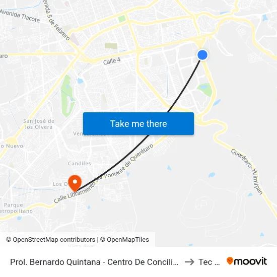 Prol. Bernardo Quintana - Centro De Conciliación Laboral Del Estado De Querétaro to Tec Milenio map