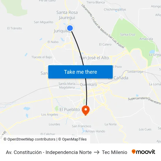 Av. Constitución - Independencia Norte to Tec Milenio map