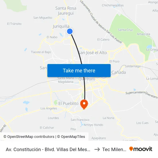 Av. Constitución - Blvd. Villas Del Mesón to Tec Milenio map