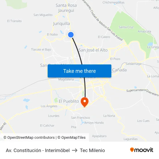 Av. Constitución - Interimöbel to Tec Milenio map