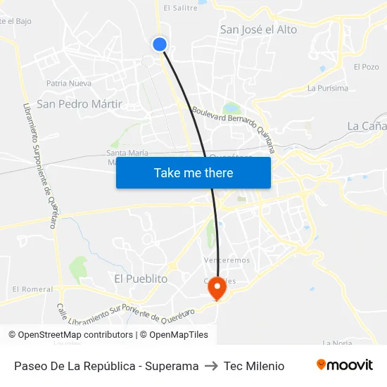 Paseo De La República - Superama to Tec Milenio map