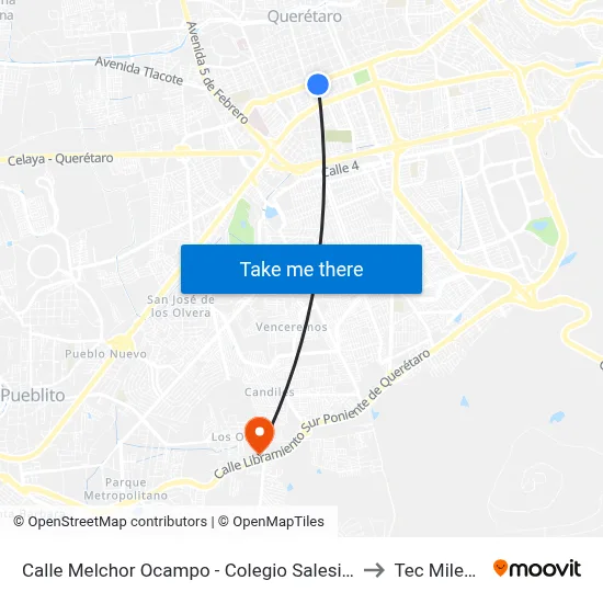 Calle Melchor Ocampo - Colegio Salesiano to Tec Milenio map