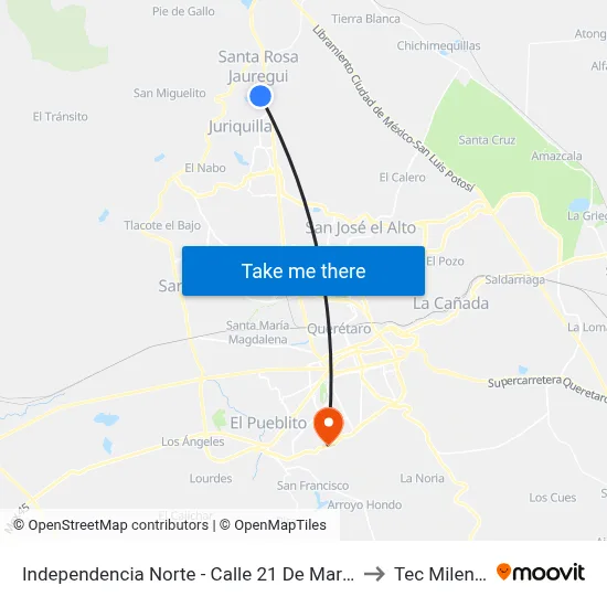 Independencia Norte - Calle 21 De Marzo to Tec Milenio map