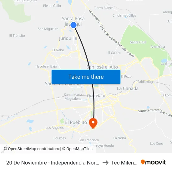 20 De Noviembre - Independencia Norte to Tec Milenio map