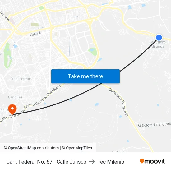 Carr. Federal No. 57 - Calle Jalisco to Tec Milenio map