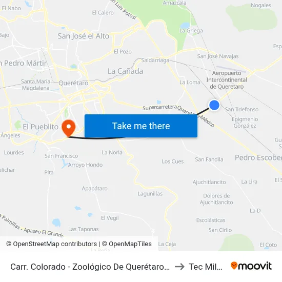 Carr. Colorado - Zoológico De Querétaro Wameru to Tec Milenio map