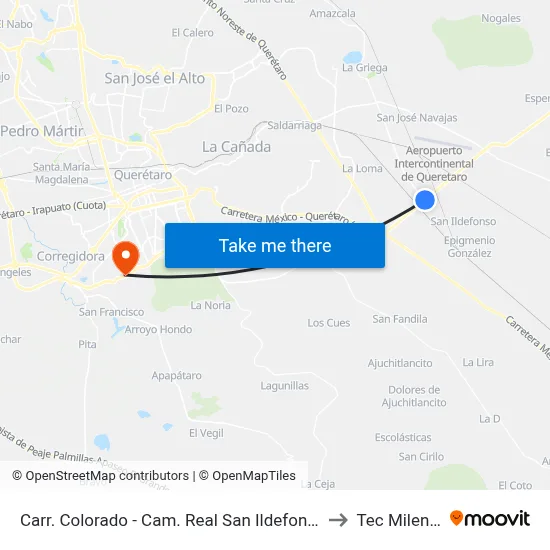 Carr. Colorado - Cam. Real San Ildefonso to Tec Milenio map