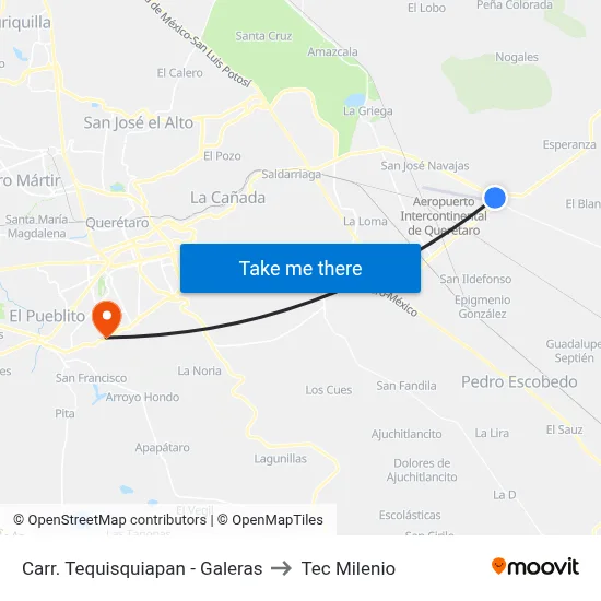 Carr. Tequisquiapan - Galeras to Tec Milenio map