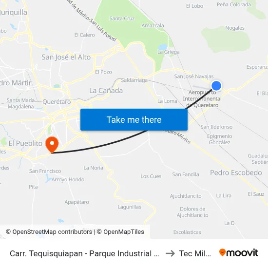 Carr. Tequisquiapan - Parque Industrial Aerotech to Tec Milenio map