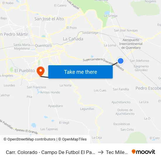 Carr. Colorado - Campo De Futbol El Paraiso to Tec Milenio map