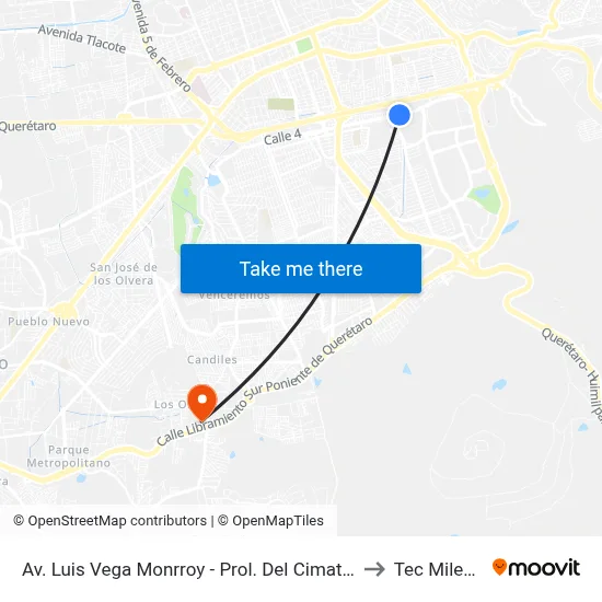 Av. Luis Vega Monrroy - Prol. Del Cimatario to Tec Milenio map