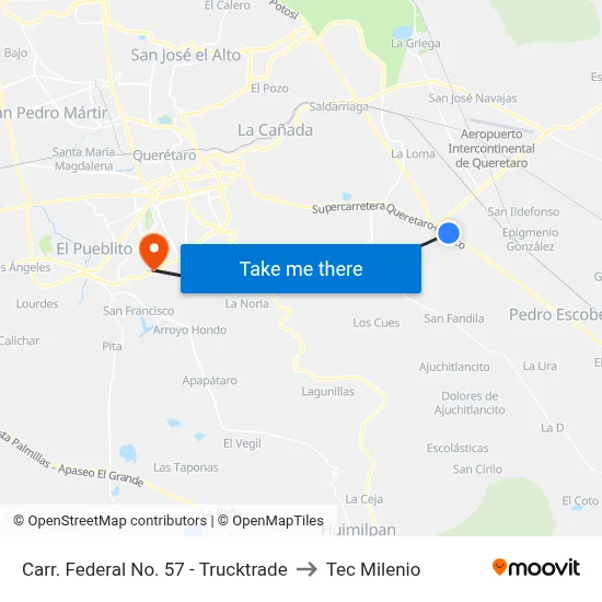 Carr. Federal No. 57 - Trucktrade to Tec Milenio map