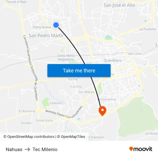 Nahuas to Tec Milenio map