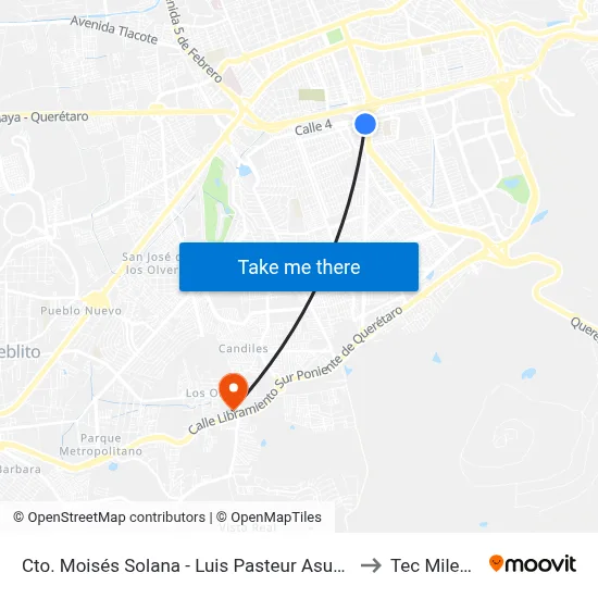 Cto. Moisés Solana - Luis Pasteur Asupizo to Tec Milenio map