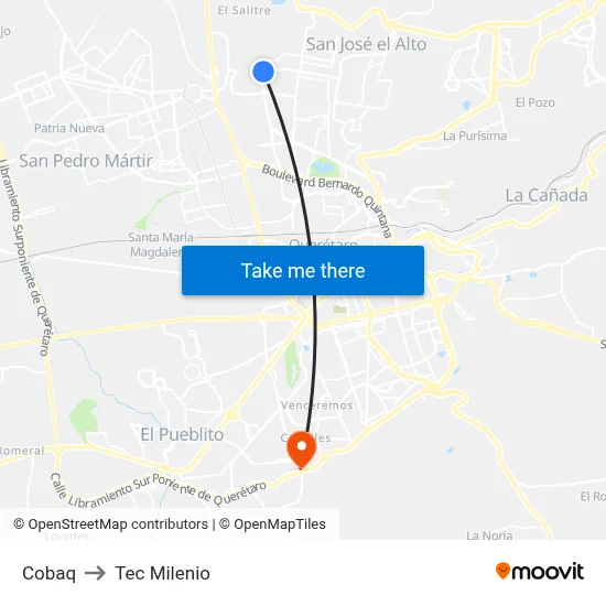 Cobaq to Tec Milenio map