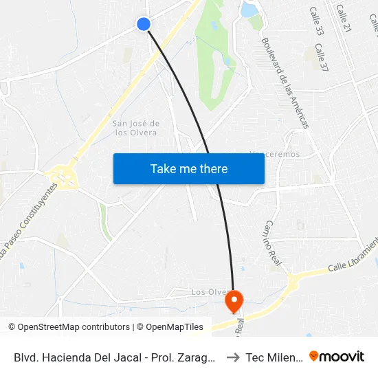 Blvd. Hacienda Del Jacal - Prol. Zaragoza to Tec Milenio map